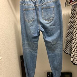 Distressed denim joggers